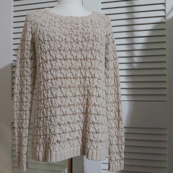 Willow & Clay M Cream Metallic Thread Long-Sleeved Raglan-Sleeved Cotton Sweater - Picture 11 of 16